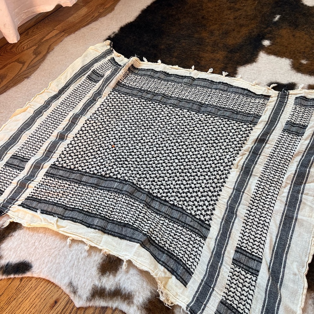 Large black and white afghan scarf